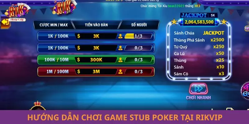 Hướng dẫn chơi game bài Stub Poker tại RIKVIP